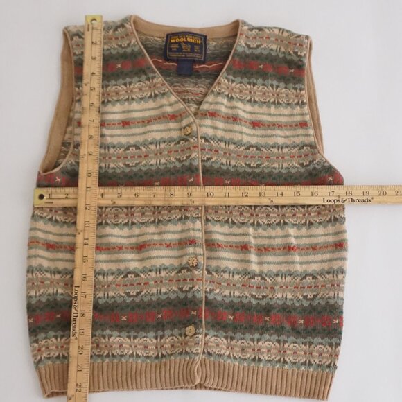 Vintage Woolrich Fair Isle Knit Sweater Vest Cabincore Cottagecore M - Picture 3 of 8